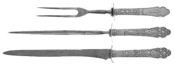 Medici-Old (Sterling, 1880, No Monograms) 3 Piece Small Carving Set W/Sterling Guard