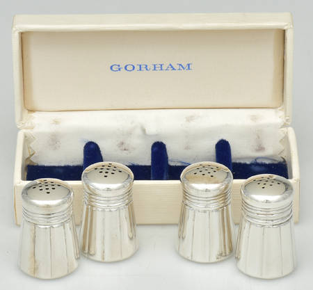 Sterling Hollowware Set of 2 Individual Salt & Pepper Set w/Case