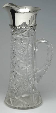 Sterling Hollowware 40oz Glass Claret Jug W/Sterling Rim