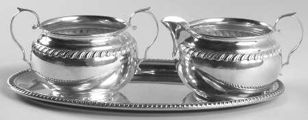 Sterling Hollowware Sterling Creamer, Open Sugar and Tray Set