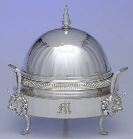 Silverplate Hollowware Round Covered Butter Dish & Strainer