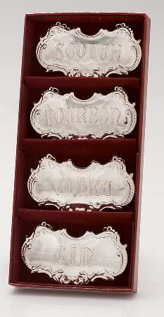 Silverplate Hollowware Decanter Label - Set of 4 & Case