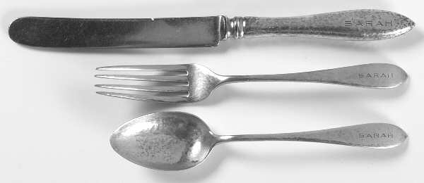 Mothers-Hammered (Sterling, 1875) 3 Piece Youth Set (Youth Spoon,Fork&Solid Knife)