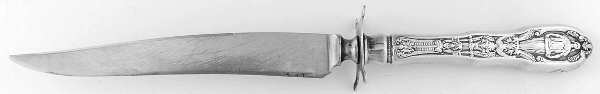 Mythologique (Str, 1894, Old, Mono, NoBeads, Noface Lg Carving Roast Knife-Stnl Blade w/Sterling Guard