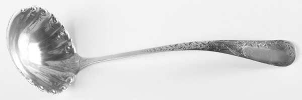 Nightingale (Sterling, 1885, No Monograms) Large Soup Ladle, Bright Cut Solid Piece