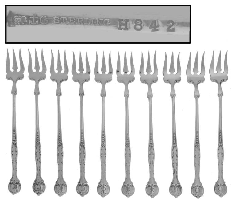 No. 842 (Sterling, 1895) (Set of 10) Monogram Cocktail/Seafood Fork