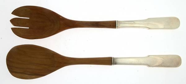 Old English Tipt (Sterling) Wooden Bowl 2-Piece Salad Set