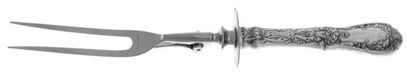 Paris (Sterling, 1900, No Monograms) Lg Carving/Roast Fork-Stn Prong w/Sterling Guard