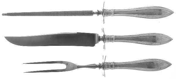 Portsmouth (Sterling, 1918, No Monograms) Small Steak 3-Piece Carving Set with Stainless Blade