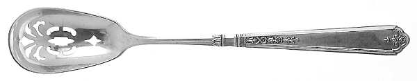 Princess Patricia (Sterling, 1926, No Monos) Pierced Bowl Short Handle Olive Spoon