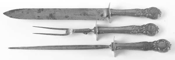 Royal Oak (Sterling, 1902, No Monograms) Large 3-Piece Roast Carving Set w/ Stainless Blade
