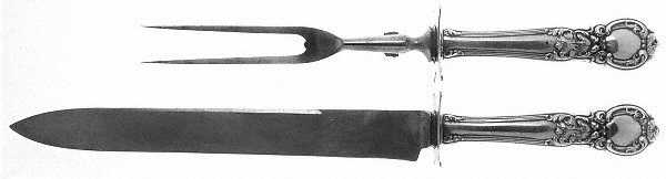 Royal Oak (Sterling, 1902, No Monograms) Large 2-Piece Roast Carving Set w/ Stainless Blade