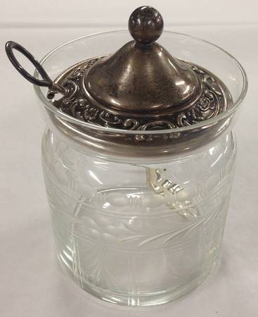 Rose Scroll (Sterling, Hollowware) Crystal Jam Jar & Silver Lid