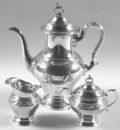 Rose Scroll (Sterling, Hollowware) Sterling Dessert 3-Piece Coffee Set
