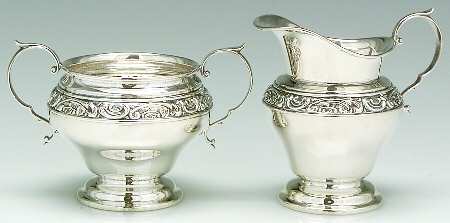 Rose Scroll (Sterling, Hollowware) Mini Sterling Creamer and Open Sugar