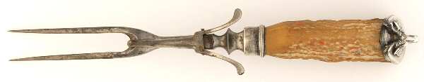 Saxon Stag (Coin, 1855) Large Stainless Prong Carving Fork W/Sterling Guar