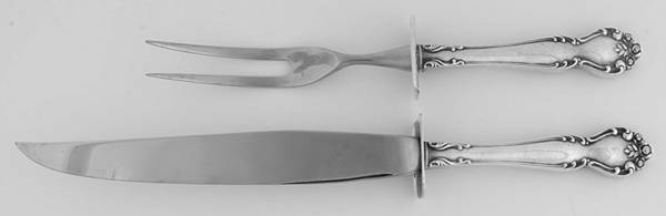 Secret Garden (Sterling, 1959, No Monograms) 2 Piece Small Carving Set W/ Sterling Guard