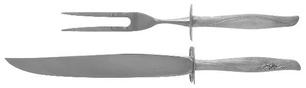 Sea Rose (Sterling, 1958, No Monograms) Small Steak 2-Piece Carving Set w/Stainless Blade