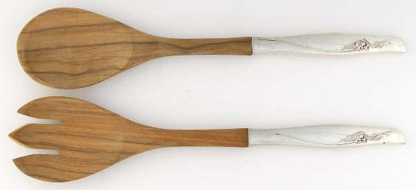Sea Rose (Sterling, 1958, No Monograms) Wooden Bowl 2-Piece Salad Set