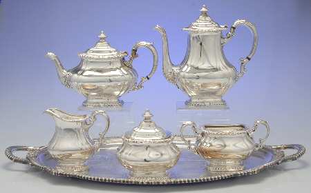 Shell & Gadroon (Silverplate, Hollowware) 6-Piece Plated Tea Set (Waste & Tray)