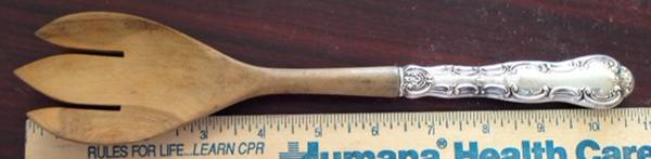 Strasbourg (Sterling, Lion-Anchor-G, 1897) Salad Serving Fork with Wooden Prongs