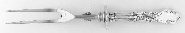 Versailles (Sterling, 1888, No Monograms) Lg Carving/Roast Fork-Stn Prong w/Sterling Guard