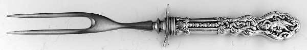 Versailles (Sterling, 1888, No Monograms) Small Carving Fork Stainless Prong W/Sterling Guar