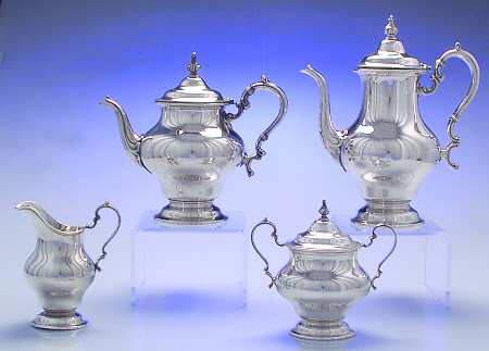 Victorian-Plain (Sterling, Hollowware) 4 Piece Tea Set (SCP, STP, SCR, SSU)