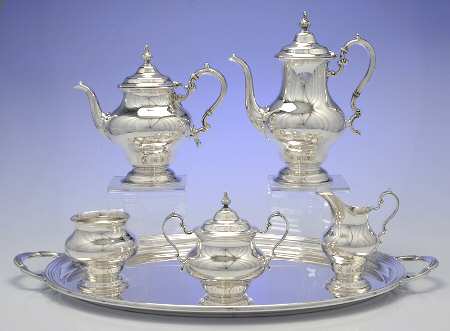 Victorian-Plain (Sterling, Hollowware) 6 Piece Tea Set (SCP, STP, SCR, SSU, SWB, WT21)