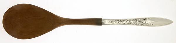 White Paisley (Sterling, 1966) Salad Serving Spoon with Wooden Bowl
