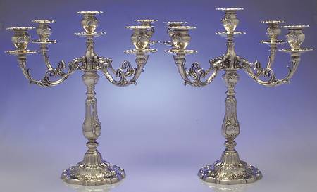 Chantilly-Grand (Sterling Hollowware) Pair of Weighted 5 Light Candelabra