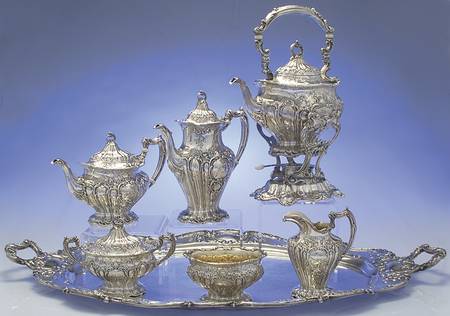 Chantilly-Grand (Sterling Hollowware) 7 Piece Tea Set (SCP, STP, SCR, SSU, SWB, SKES, WT29C)