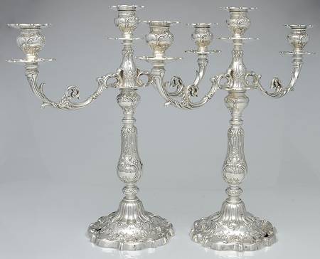 Chantilly-Grand (Sterling Hollowware) Pair of Weighted 3 Light Candelabra