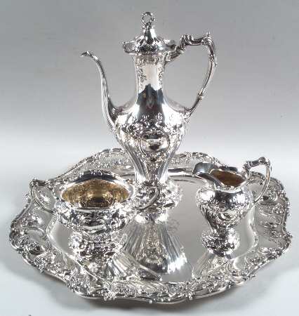 Chantilly-Grand (Sterling Hollowware) 4 Piece Demi Set with CR, SU and Round Tray