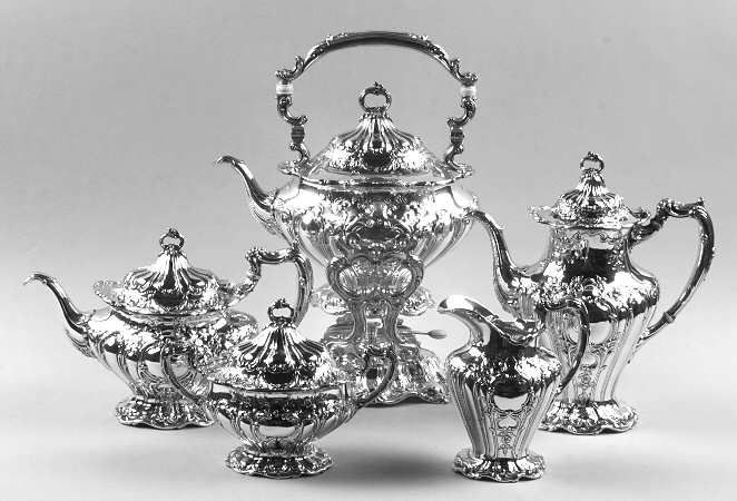 Chantilly-Grand (Sterling Hollowware) 5 Piece Tea Set (SCP, STP, SCR, SSU, SKES)
