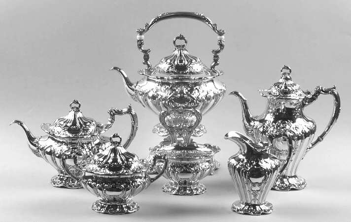 Chantilly-Grand (Sterling Hollowware) 6 Piece Tea Set (SCP, STP, SCR, SSU, SWB, SKES)