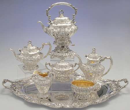 Chantilly-Grand (Sterling Hollowware) 7 Piece Tea Set (SCP, STP, SCR, SSU, SWB, SKES & WTL)