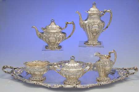 Chantilly-Grand (Sterling Hollowware) 6 Piece Tea Set (CP4, TP4, CR4, SU4, WB4, WTL)