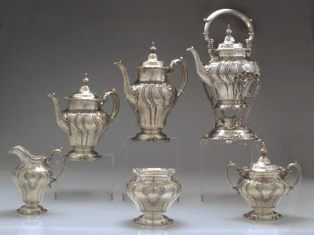 Chantilly-Duchess (Sterling Hollowware) 6 Piece Tea Set (SCP, STP, SCR, SSU, SWB, SKES)