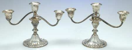 Chantilly-Duchess (Sterling Hollowware) Pair of Weighted 3 Light Candelabra