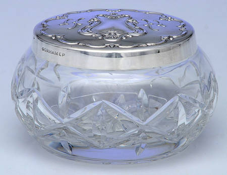 Chantilly (Silverplate, Hollowware, Older) 3" Powder Jar W/Crystal Bowl, Silverplate Lid