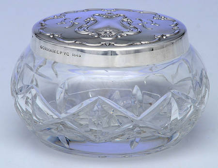 Chantilly (Silverplate, Hollowware, Older) 3" Powder Jar W/Crystal Bowl, Silverplate Lid