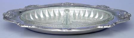 Chantilly (Silverplate, Hollowware, Older) Relish with 2 Part Glass Liner