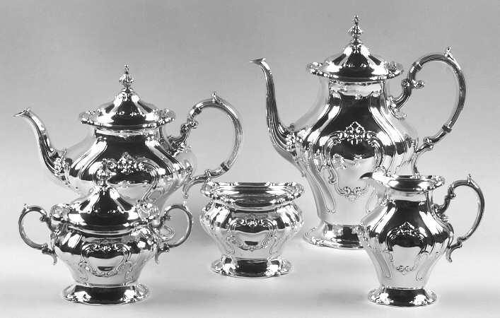 Chantilly (Silverplate, Hollowware, Older) 5-Piece Plated Tea Set (with Waste)