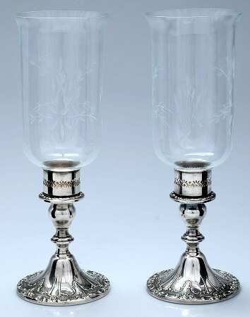 Chantilly (Silverplate, Hollowware, Older) Pair of Weighted Hurricane Lamp & Globe
