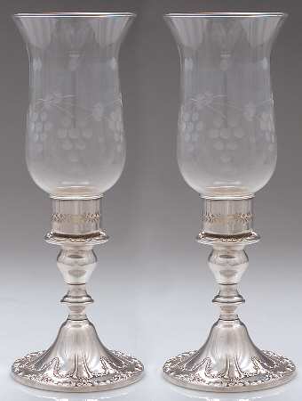 Chantilly (Silverplate, Hollowware, Older) Pair of Weighted Hurricane Lamp & Globe