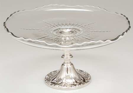 Chantilly (Silverplate, Hollowware, Older) 11" Glass Cake Plate with Silverplate Base