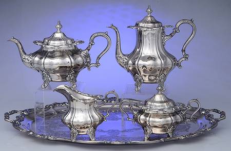 Strasbourg (Silverplate, Hollowware) 5-Piece Silverplate Tea Set (with Tray)
