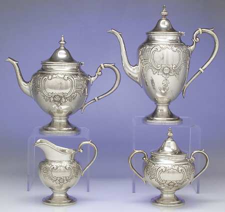 Puritan-Chased (Sterling Hollowware) 4 Piece Tea Set (SCP, STP, SCR, SSU)