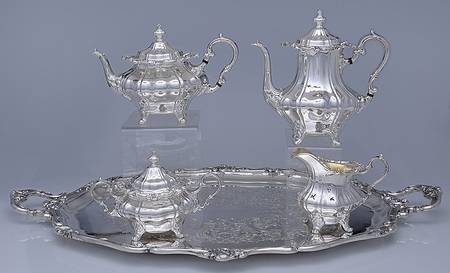 Rosewood (Silverplate, Hollowware) 5-Piece Silverplate Tea Set (with Tray)